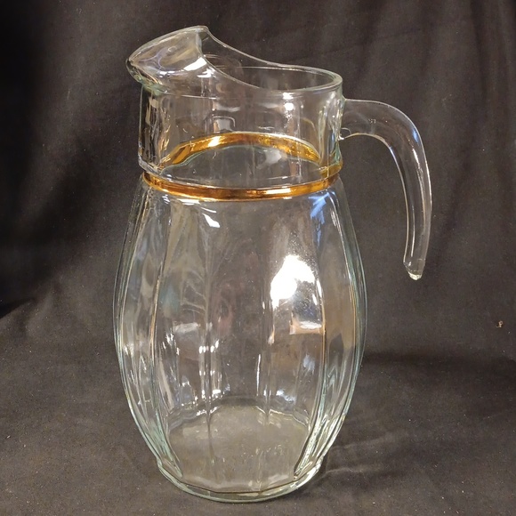 Kitchen Vintage Glass Pitcher With Gold Trim Poshmark